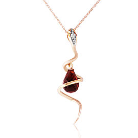 14K Solid Gold Snake Necklace withDangling Briolette Garnet & Diamond