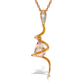 14K Solid Rose Gold Snake Necklace with Dangling Briolette Pink Topaz & Diamond