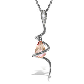 14K Solid White Gold Snake Necklace with Dangling Briolette Pink Topaz & Diamond