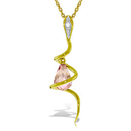 14K Solid Gold Snake Necklace with Dangling Briolette Pink Topaz & Diamond