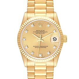 Rolex President Midsize Yellow Gold Diamond Dial Ladies Watch