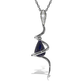 14K Solid White Gold Snake Necklace with Dangling Briolette Dyed Sapphire & Diamond