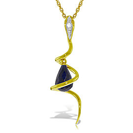 14K Solid Gold Snake Necklace with Dangling Briolette Dyed Sapphire & Diamond