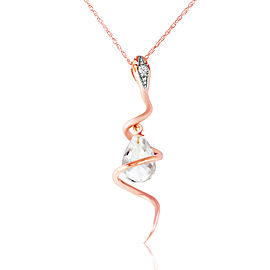 14K Solid Rose Gold Snake Necklace with Dangling Briolette White Topaz & Diamond