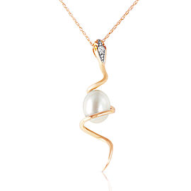 14K Solid Gold Snake Necklace with Cultured Pearll Shape Natural Cultured Pearl & Diamond