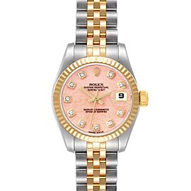 Rolex Datejust Steel Yellow Gold Coral Diamond Dial Ladies Watch