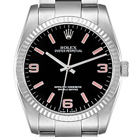 Rolex Oyster Perpetual Steel White Gold Black Dial Mens Watch