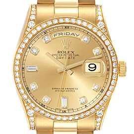 Rolex President Day-Date 36 Yellow Gold Diamond Mens Watch