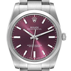Rolex Oyster Perpetual 34mm Red Grape Dial Steel Mens Watch