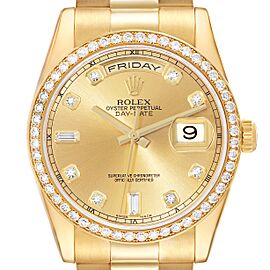 Rolex Day Date President Yellow Gold Diamond Bezel Mens Watch