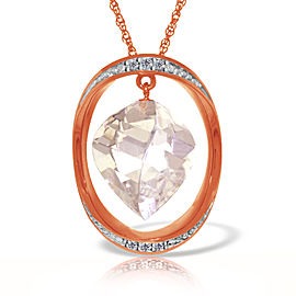 14K Solid Rose Gold Necklace with Natural Twisted Briolette Blue Topaz & Diamonds