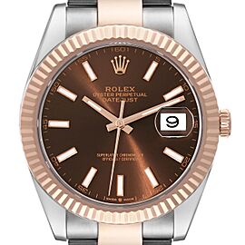 Rolex Datejust 41 Steel Rose Gold Chocolate Dial Mens Watch