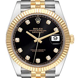 Rolex Datejust 41 Steel Yellow Gold Diamond Dial Mens Watch