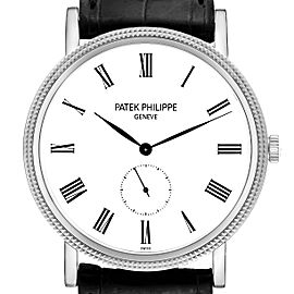 Patek Philippe Calatrava White Gold Black Strap Mens Watch