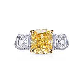 Esther 6 Carat Cushion Cut Earth Mined Diamond Engagement Ring Three Stone. GIA