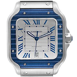 Cartier Santos Large Stainless Steel PVD Silver Dial Mens Watch