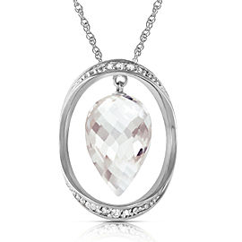 14K Solid White Gold Necklace with Diamonds & Briolette Pointy Drop White Topaz