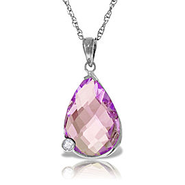 14K Solid White Gold Necklace with Briolette Checkerboard Cut Amethyst & Diamond