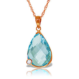 14K Solid Rose Gold Necklace with Briolette Checkerboard Cut Blue Topaz & Diamond