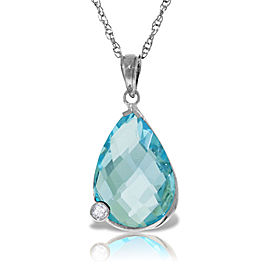 14K Solid White Gold Necklace with Briolette Checkerboard Cut Blue Topaz & Diamond