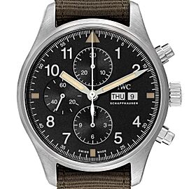 IWC Spitfire Pilot Steel Black Dial Chronograph Mens Watch