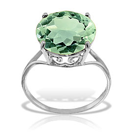 14K Solid White Gold Ring with Natural 12.0 mm Round Green Amethyst