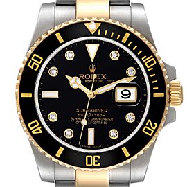 Rolex Submariner Steel Yellow Gold Black Diamond Dial Mens Watch