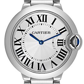 Cartier Ballon Bleu 36mm Silver Guilloche Dial Steel Mens Watch