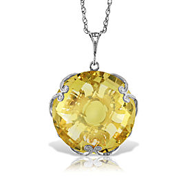 14K Solid White Gold Necklace with Checkerboard Cut Round Lemon Quartz