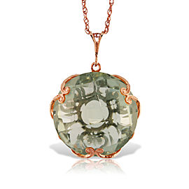 14K Solid Rose Gold Necklace with Checkerboard Cut Round Green Amethyst