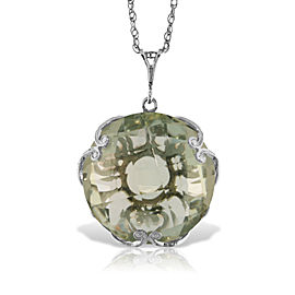 14K Solid White Gold Necklace with Checkerboard Cut Round Green Amethyst