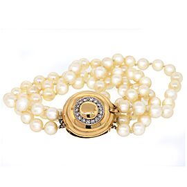 4 Strands Pearl Bracelet with Diamond and Round Clasp