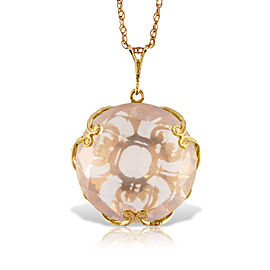 14K Solid Gold Necklace with Checkerboard Cut Round Rose Quartz