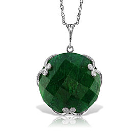 14K Solid White Gold Necklace with Checkerboard Cut Round Dyed Green Sapphire