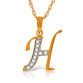 14K Solid Rose Gold Necklace with Natural Diamonds Initial 'h' Pendant