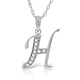 14K Solid White Gold Necklace with Natural Diamonds Initial 'h' Pendant