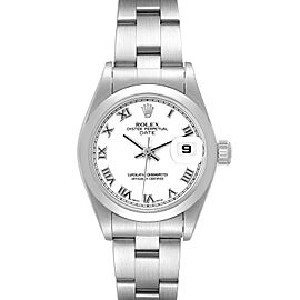 Rolex Date White Roman Dial Domed Bezel Steel Ladies Watch