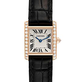 Cartier Tank Francaise Rose Gold Diamond Black Strap Ladies Watch