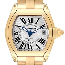 Cartier Roadster Silver Dial 18K Yellow Gold Large Mens Watch