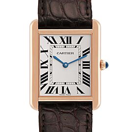 Cartier Tank Solo Large Rose Gold Steel Brown Strap Mens Watch