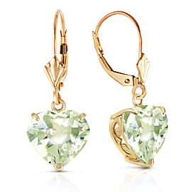 14K Solid Gold Leverback Earrings Natural 10mm Heart Green Amethysts