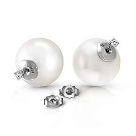 14K Solid White Gold Stud 0.20 CTW Natural Diamonds Earrings with White Shell Cultured Pearls