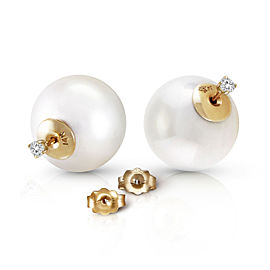 14K Solid Gold Stud 0.20 CTW Natural Diamonds Earrings with White Shell Cultured Pearls
