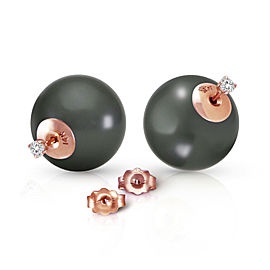 14K Solid Rose Gold Stud 0.20 CTW Natural Diamonds Earrings with Black Shell Cultured Pearls