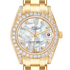 Rolex Pearlmaster 34mm Yellow Gold MOP Diamond Ladies Watch
