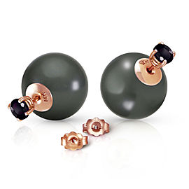 14K Solid Rose Gold Stud 1.0 CTW Natural Black Diamonds & Black Shell Cultured Pearl Earrings