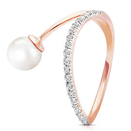 14K Solid Rose Gold Ring with Natural Diamonds & Cultured Pearl