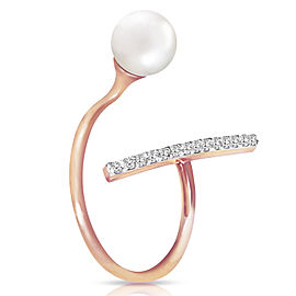 14K Solid Rose Gold Ring with Natural Diamonds & Cultured Pearl