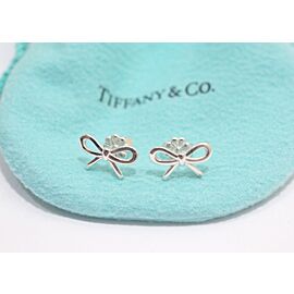 Tiffany & Co Sterling Silver Ribbon Bow Stud Earrings