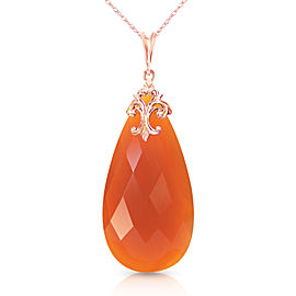 14K Solid Rose Gold Necklace with Briolette 31x16 mm Reddish Orange Chalcedony